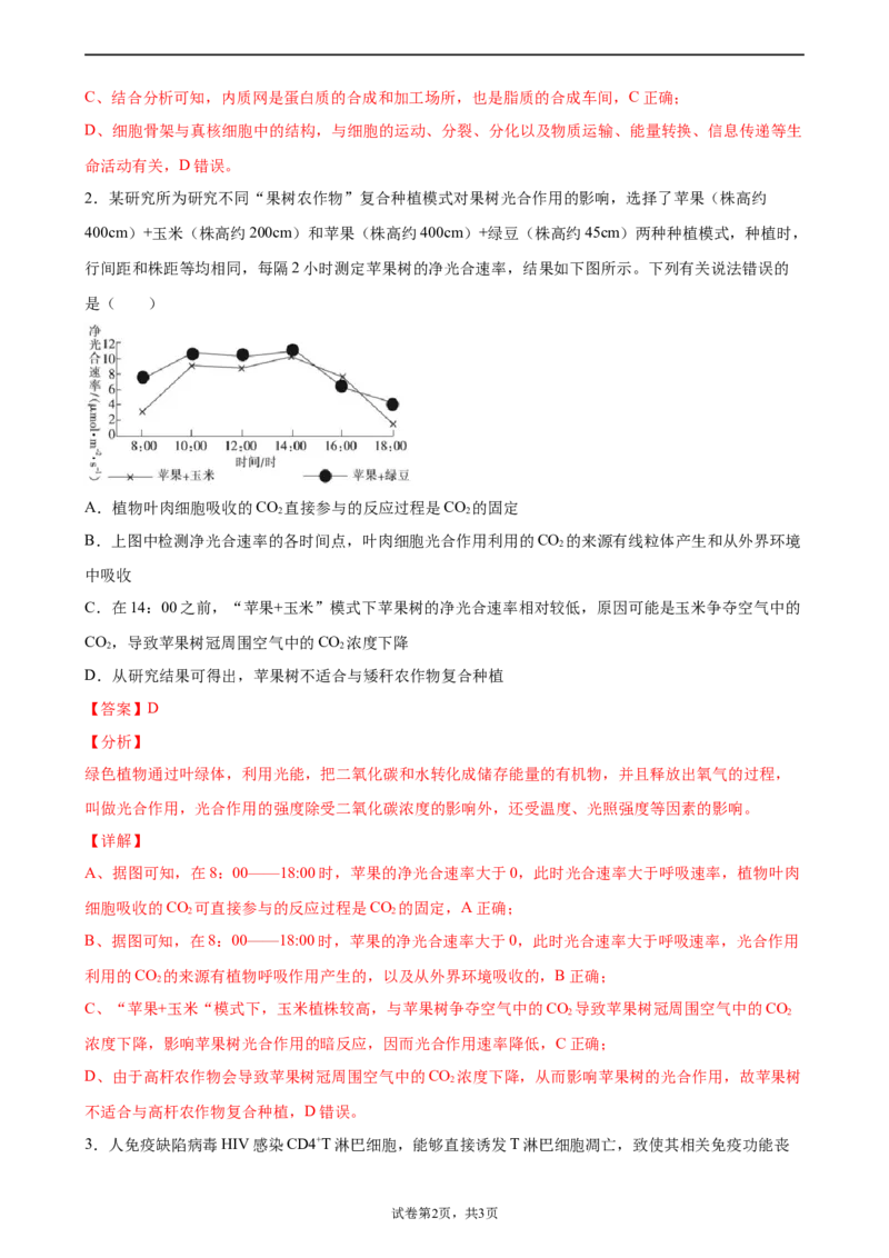 《卷1-备战2022年高考生物名校地市好题必刷全真模拟卷（江苏专用）·第一辑（解析版）_初高中资料库_高中资料库（转存避免链接过期失效）_高中生物》第2页预览